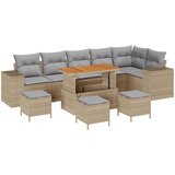 vidaXL set vrtnih kauča od 10 dijelova s jastučićima bež Poly Rattan akacija, set vrtne blagovaonice od 4 dijela s jastučićima bež Poly Rattan akacija Cijene