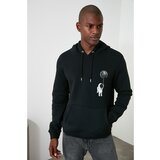 Trendyol black men's hooded regular back printed sweatshirt Cene