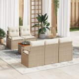 vidaXL 6-delni set vrtne sedežne garniture z blazinami Bež Poli ratan Akacija | Shoptok.si