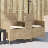 Maison Chic Vrtni kavč - Zunanji kavč dvosed z mizo in blazinami bež poli ratan, (22041838) | Shoptok.si