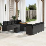 vidaXL 11-dijelni vrtni sofa set s jastučićima crn poli ratan akacija, 2-sjedalna vrtna sofa s jastučićima crn poli ratan, 3-dijelni vrtni set za blagovanje s jastučićima crn poli ratan akacija | shoptok.hr