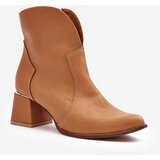 Kesi Women's Leather Cowboy High Heeled Boots Camel Lewski Cene