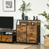 HOMCOM Komoda s petimi zložljivimi predali iz blaga Večnamenska omara v industrijskem slogu, 83,5x29x87cm, rjava, (20745242) Cene