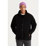 AC&Co / Altınyıldız Classics Men's Black Oversized Loose Fit Classic Collar Anti-Pilling Winter Comfortable Fleece Shirt.