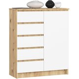 AKORD Komoda, 1 Vrata In 5 Predalov, Hrast Artisan/Bela, (5000332136) | Shoptok.si