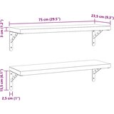  Zidne police 2 kom 75 x 23,5 cm srebrne nehrđajući čelik | shoptok.hr