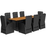 vidaXL 9-dijelni vrtni blagovaonski set s jastucima crni od poliratana | shoptok.hr