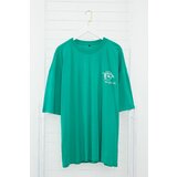 Trendyol Plus Size Green Oversize/Wide Cut Comfortable Far East Printed 100% Cotton T-Shirt cene
