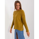 Fashion Hunters Classic olive sweater with cables Cene