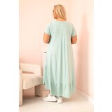 Kesi Włoski Plus size women's dress with short sleeves and ruffle made of light viscose mint | Shoptok.si