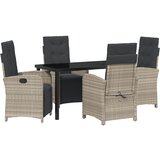 vidaXL vrtni set za objedovanje od 5 dijelova s jastučićima svijetlosive boje poli ratana, vrtni stol crne boje 140x80x73 cm kaljeno staklo Cijene