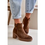 Boto Lined Women's Boots with Block Heel in Faux Suede Dark Brown Velarilla | Shoptok.si