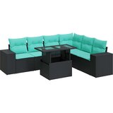  Vrtna garnitura - 7-dijelni set vrtnih sofa s jastucima crni poliratana bagrem - Crna sa spremištem 1 | shoptok.hr