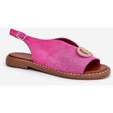 Boto Ladies Sandals With Decoration On Flat Heel Eco Suede Pink Ralisses | Shoptok.si