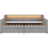 Lumor Postelja s klopjo v lanu 90x200 cm z LED - 2 predala in USB priključki - Z lesenimi letvicami - Siva, (22155920) | Shoptok.si