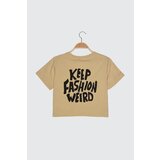 Trendyol Beige Crop Back Printed Knitted T-Shirt | Shoptok.si