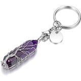 Generic Tree of Life Wire Wound Crystal Keychain Healing Stone Hexagonal Crystal Gemstone Point Pendant Keychain, (21066451) Cene