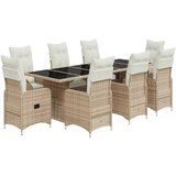 vidaXL Vrtna bistro garnitura 9-delna z blazinami bež poli ratan, (21323965) | Shoptok.si