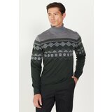 ALTINYILDIZ CLASSICS Men's Green-Grey Standard Fit Regular Fit Full Turtleneck Patterned Knitwear Sweater cene