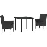 vidaXL 3-dijelni vrtni set za obedovanje s jastučićima crni poli ratan, vrtni stol crni 80x80x73 cm staklo otporno na temperature Cijene