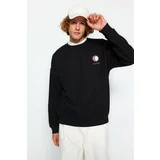 Trendyol Black Men's More Sustainable Oversize Crew Neck Long Sleeve Embroidery Detailed Sweatshirt.