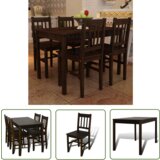 The Living Store Lesena jedilna miza s 4 stoli rjave barve - Jedilni Komplet Pohištva, (21740750) | Shoptok.si