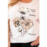 Kesi Włoski Plus Size women's blouse made of viscose with floral print and inscription ecru | shoptok.hr