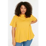 Trendyol Curve Yellow Cycling Collar Knitted T-Shirt Cene