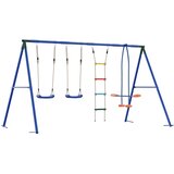  Set vanjskih ljuljački Šareni Čelik i PE - Plava 2x ljuljačka + ljestve + klizač | shoptok.hr