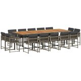 vidaXL 15-dijelni vrtni blagovaonski set s jastucima poliratan sivi | shoptok.hr