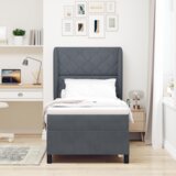 vidaXL Box Spring Postelja z Blazino Temno Siva 90x190 cm Žamet, (22051396) | Shoptok.si