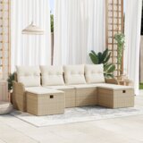vidaXL 6-delni set vrtnih kavčev z blazinami bež poly rattan | Shoptok.si