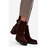 VINCEZA Ankle boots made of genuine suede on a heel with a buckle | Shoptok.si