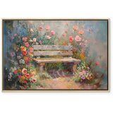  Slika - Flowery bench - impressionist painting full of flowers 120x80 U prirodnom drvenom okviru | shoptok.hr