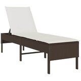 vidaXL Ležaljka za sunčanje s jastukom smeđa 55x200x44 cm poli ratan - Smeđa 1 Krem bijela | shoptok.hr