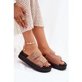 Boto Women's Slides With Golden Buckles On Platform Beige Virvania | Shoptok.si
