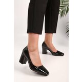 Shoeberry Women's Lena Black Patent Leather Heeled Shoes Cene