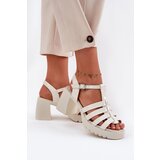 VINCEZA Lacquered Leather Women's Sandals On A Heel Light Beige 66621 | Shoptok.si
