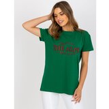Fashion Hunters Green and beige loose-fitting t-shirt with patches Cene