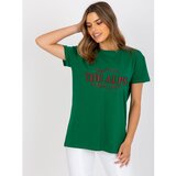 Fashion Hunters Green and beige loose-fitting t-shirt with patches Cene