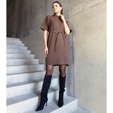 Dark brown midi dress with a delicate belt Dustina | shoptok.hr