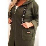 Kesi Włoski plus size women's coat made of faux shearling with a hood and pockets khaki | Eponuda.ba