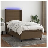 vidaXL Box spring postelja z vzmetnico LED temno rjava 90x200 cm blago | Shoptok.si