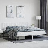 Maison Chic Kovinski Posteljni okvir - Dvoposteljna postelja - Zakonska postelja z vzglavjem bel 193x203 cm, (21693578) | Shoptok.si