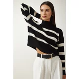 Happiness İstanbul Women's Black High Collar Striped Knitwear Sweater
