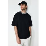 Trendyol Black Men's Oversize Collar Detailed Labeled 100% Cotton T-Shirt Cene