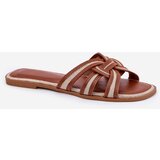 Boto Ladies Flat Slippers With Intertwined Straps Brown Acimine | Shoptok.si