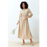Trendyol Beige Stand Collar Waist and Sleeve Gather Detailed Woven Dress | shoptok.hr
