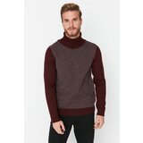 Trendyol Claret Red Men Slim Fit Turtleneck Jacquard Paneled Smart Knitwear Sweater