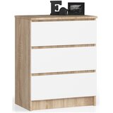AKORD Komoda, 3 Predali, Hrast Sonoma/Bela, (5000332228) | Shoptok.si